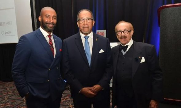 From left at Thursday’s event are NBC10 anchor Fred Shropshire, keynote speaker Ben Chavis and Robert W. Bogle, president and CEO of The Philadelphia Tribune.