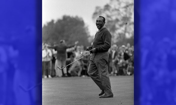 Golfer Charlie Sifford smiling as he wins the 1969 Los Angeles Open, 13 January 1969. Photo: Ben Olender, Los Angeles Times / Wikimedia Commons.