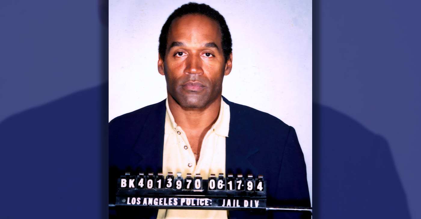 This is the booking mug shot for O.J. Simpson, taken Friday, June 17, 1994, after he surrendered to authorities at his Brentwood estate in Los Angeles. Simpson was charged with two counts of murder in connection with the June 12, 1994 slayings of his ex-wife, Nicole, and acquaintance Ronald Goldman. (AP Photo/Los Angeles Police Department)