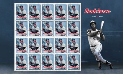 The U.S. Postal Service today announced it will honor baseball legend Henry “Hank” Aaron with a commemorative Forever stamp. This stamp celebrates the life and career of Aaron (1934–2021), a giant both on and off the field, who rose from humble beginnings to rewrite the record books while prevailing in the face of racism. (Photo U.S. Postal Service.)