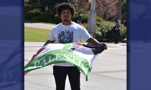 Mateo Olmos outside Hepner Hall at SDSU Tuesday, April 30, 2024. PHOTO: Macy Meinhardt/ Voice & Viewpoint.