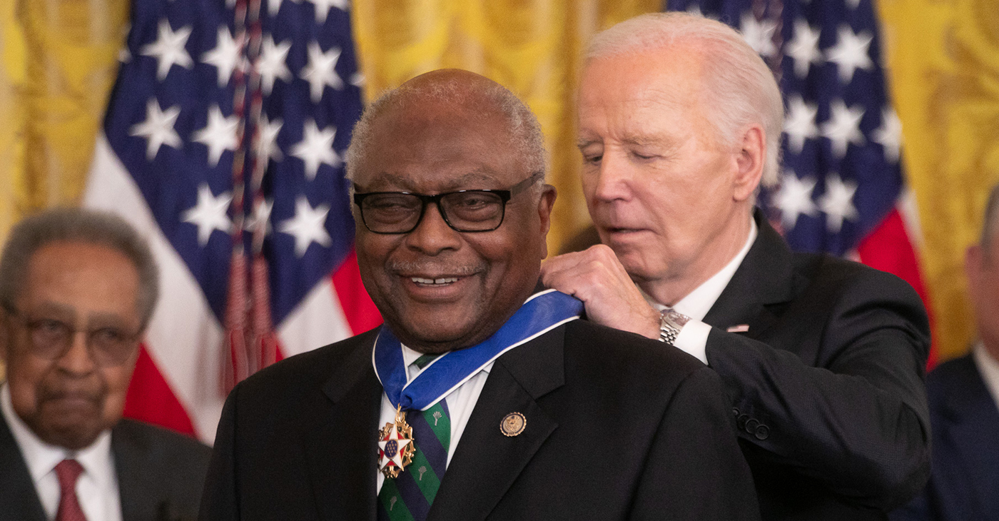 President Joe Biden presents teh Presidential Medal of Freedom to Congressman James E. Clyburn. The Presidential Medal of Freedom is the highest civilian honor that the President can bestow. The recipients "are the pinnacle of leadership in their fields," the White House said in the statement. (Photo: DreamInColor Photo / NNPA)