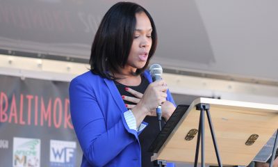 Marilyn Mosby, the former Baltimore City State's Attorney at the Baltimore Women's March Gathering Rally at War Memorial Plaza at 101 North Gay Street in Baltimore MD on Saturday morning, 20 January 2018 by Elvert Barnes Protest Photography.