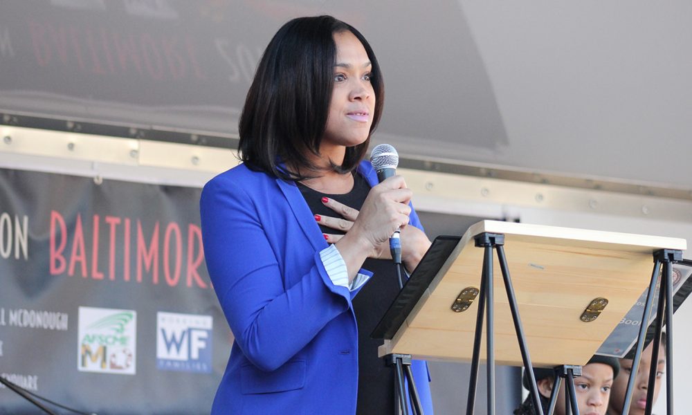 Marilyn Mosby, former Baltimore City State's Attorney at Baltimore Women's March Gathering Rally at War Memorial Plaza at 101 North Gay Street in Baltimore MD on Saturday morning, 20 January 2018 by Elvert Barnes Protest Photography