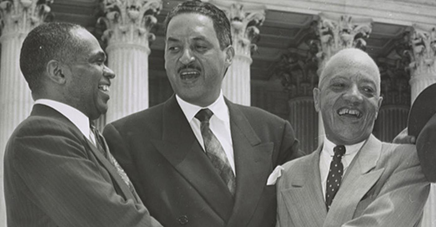 George Edward Chalmer Hayes, Thurgood Marshall, and James Nabrit Jr. in 1954 winning the Brown vs. Board of Education case, 1954. Photo: New York World-Telegram & Sun Collection at LOC.