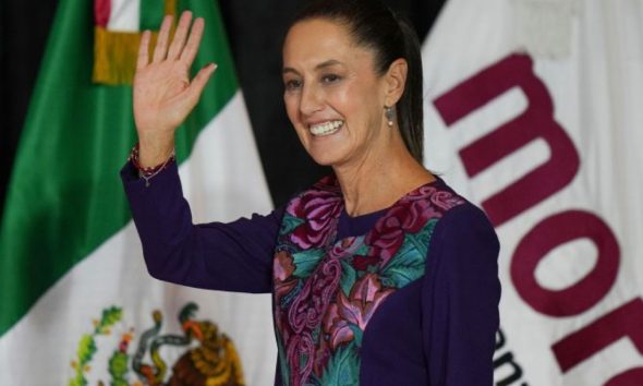 Mexico’s first woman president elect, Claudia Sheinbaum, thanks her constituents for trusting her and helping her break through yet another glass ceiling. Credit: AP Photo / Fernando Llano
