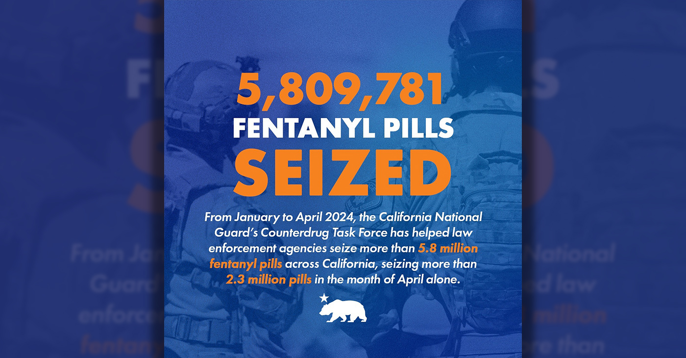 The California National Guard has helped remove over 5.8 million pills containing fentanyl from California’s communities this year. Photo: @cagovernor on Instagram.