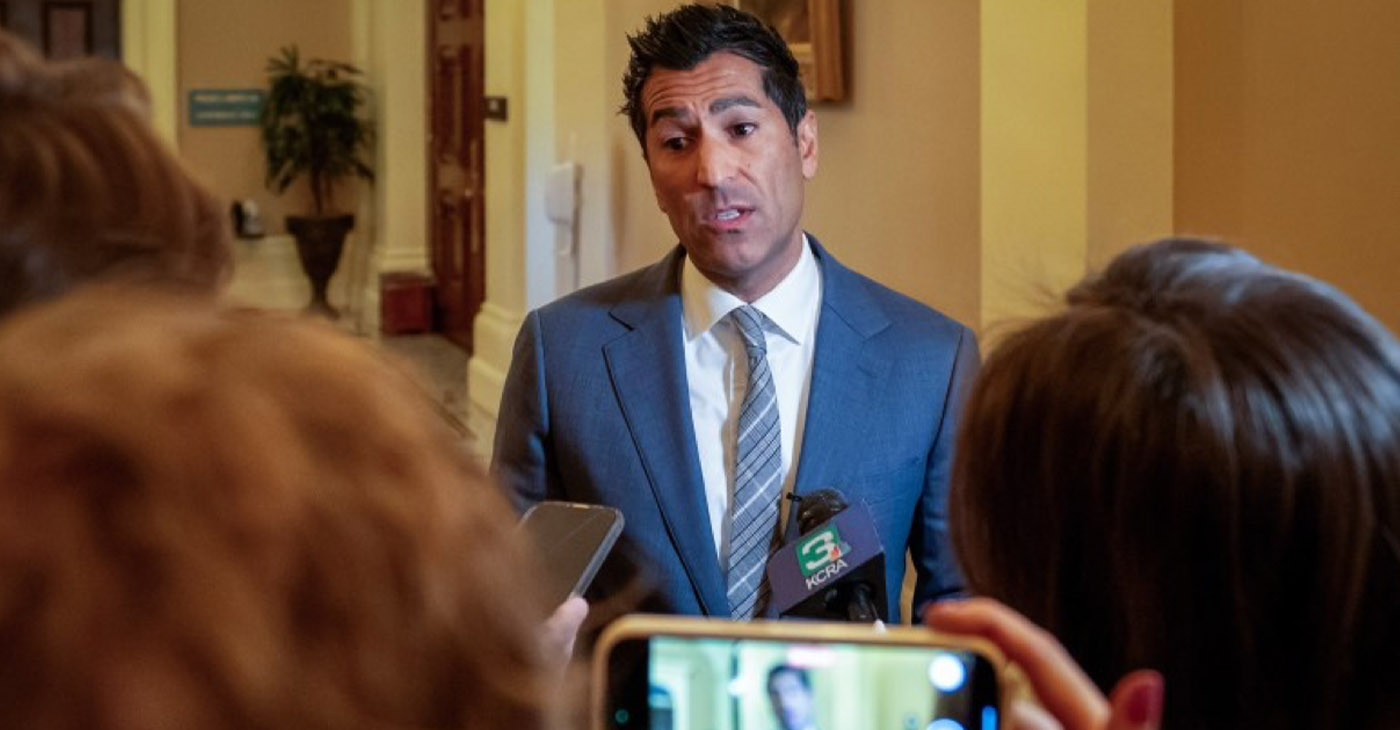 Assembly Speaker Robert Rivas talks to reporters after the Assembly approved a measure to reduce the state budget deficit at the Capitol in Sacramento, on April 11, 2024. Photo by Rich Pedroncelli, AP Photo