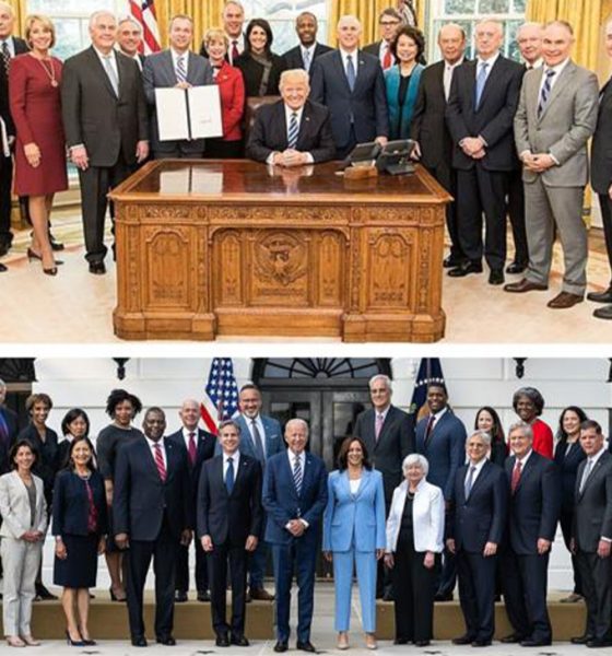 A Tribune analysis of former President Donald Trump’s Cabinet, above, and President Joe Biden’s cabinet, below, shows a stark racial contrast in the makeup of their administrations. — OFFICE OF THE PRESIDENT / WHITE HOUSE / ADAM SHULTZ
