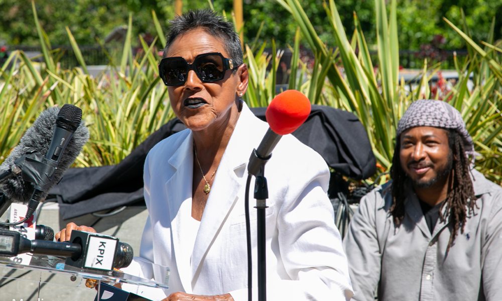 Former Black Panther Party leader Elaine Brown at the grand opening of the Black Panther affordable housing complex in West Oakland.