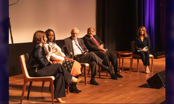 The panel discussed “Interfaith Collaboration, Then & Now.” (Left to right): Amy Spitalnick, CEO, Jewish Council for Public Affairs; Dr. Erika Gault, Director of the Center for the Study of African American Religious Life, National Museum of African American History and Culture; Rabbi David Saperstein, Ambassador, International Religious Freedom; Martin Luther King III, Chairman, Drum Major Institute; and Lesli Foster, Moderator, WUSA9 Anchor