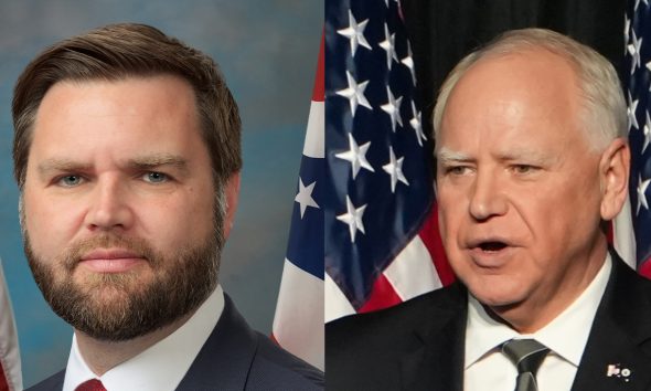 Senator JD Vance of Ohio (Photo: United States Congress, Public domain, via Wikimedia Commons) and Governor Tim Walz of Minnesota. (Photo: ffice of Governor Tim Walz & Lt. Governor Peggy Flanagan)