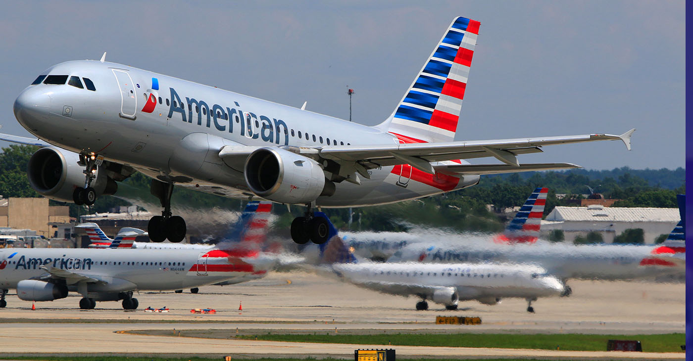American Airlines A319 taking off at Charlotte Douglas International Airport