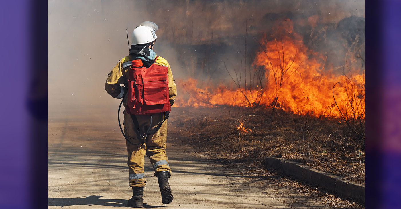 Professional Firefighter Extinguishing Large, the Forest Fire. (Photo By Sergey Dolgikh)