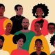 A group portrait of black people. African American men and women. Black History Month. Cartoon, flat, vector illustration (Photo by Maria Pestova)