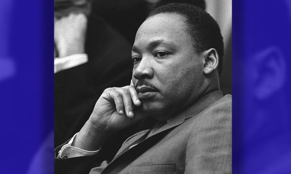 A cropped version from a photograph of President Lyndon B. Johnson and Rev. Dr. Martin Luther King, Jr. meeting at the White House, 1966 (Photo provided by Wikimedia Commons / Yoichi Okamoto)