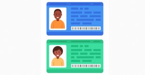 Cartoon badges of the man and woman. identification card. Vector.(Photo by Larysa Stepanechko)