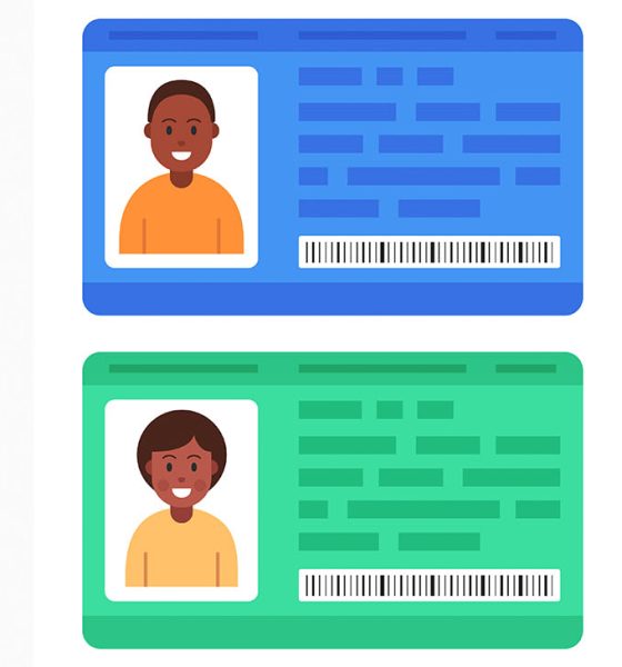 Cartoon badges of the man and woman. identification card. Vector.(Photo by Larysa Stepanechko)