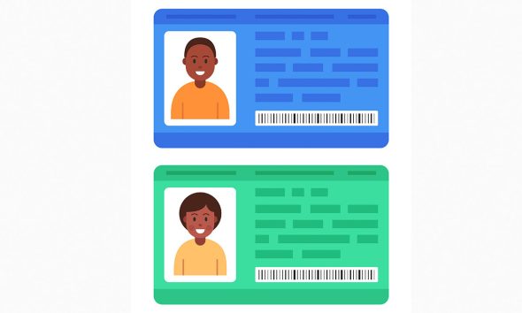Cartoon badges of the man and woman. identification card. Vector.(Photo by Larysa Stepanechko)