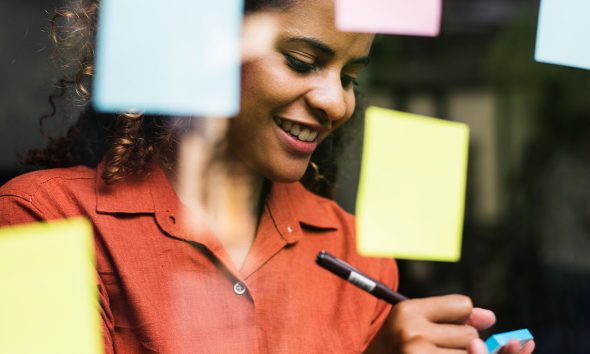 Businesspeople brainstorming with creative ideas