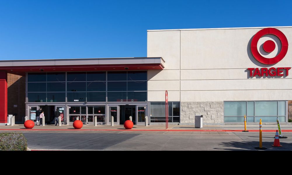 Houston, Texas, USA - March 13, 2022: People walking into a Target store in Houston, USA. Target Corporation is an American big box department store chain.
