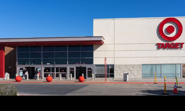 Houston, Texas, USA - March 13, 2022: People walking into a Target store in Houston, USA. Target Corporation is an American big box department store chain.