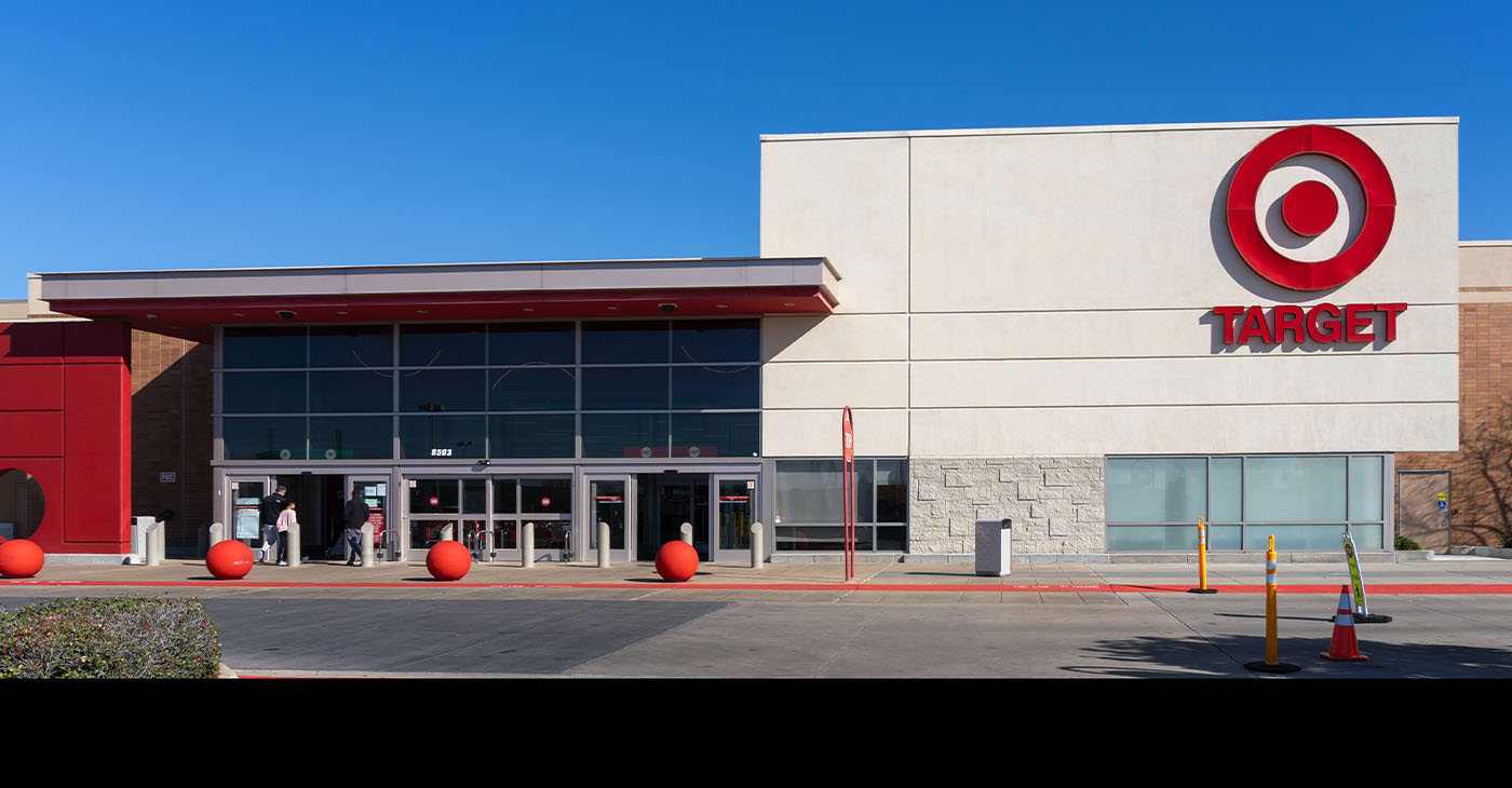 Houston, Texas, USA - March 13, 2022: People walking into a Target store in Houston, USA. Target Corporation is an American big box department store chain.