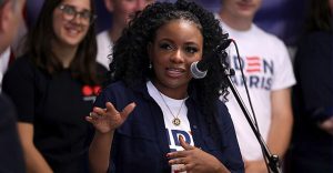 U.S. Congresswoman Jasmine Crockett speaking with attendees at an office opening for the Joe Biden for President campaign in Phoenix, Arizona. (Wikimedia Commons / Photo by Gage Skidmore)