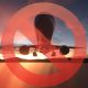 Stop Sign with Passenger's Airplane on a sunset sky background. 3d rendering.