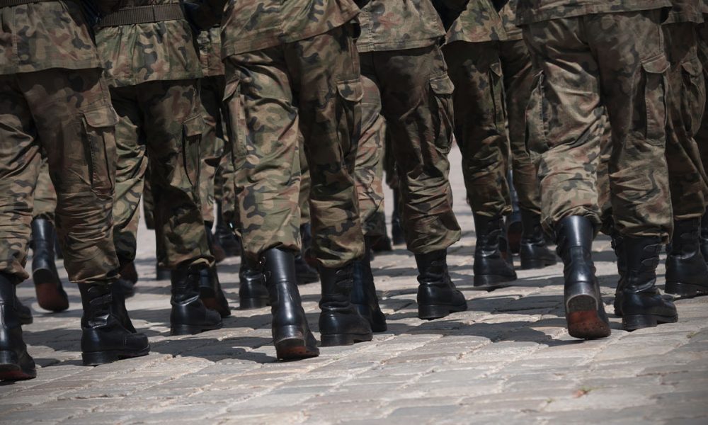 Soldiers march in formation