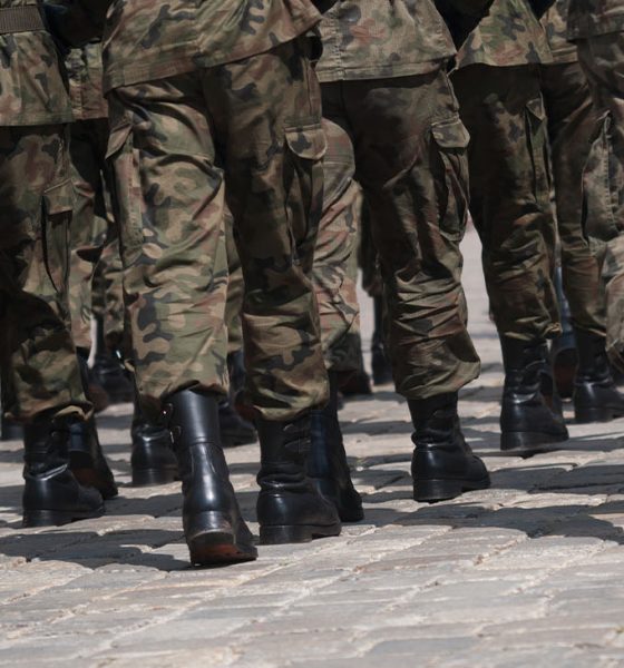 Soldiers march in formation