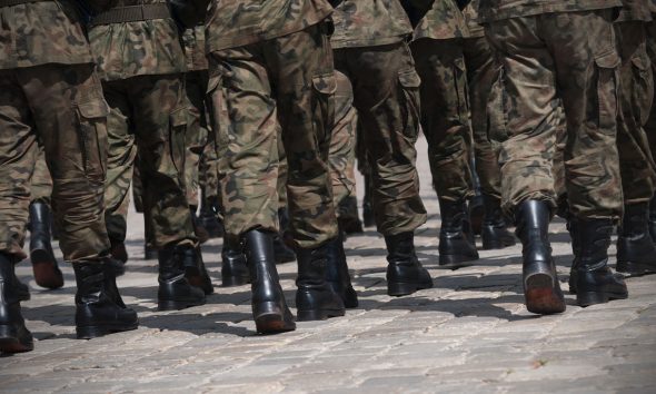 Soldiers march in formation