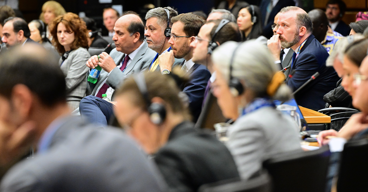Delegates and Member States Representatives listen to the opening remarks of IAEA Director General Rafael Mariano Grossi, that IAEA was informed of the military operation launched by Israel which includes attacks on nuclear facilities in the Islamic Republic of Iran at the IAEA 1771st Board of Governors meeting held at the Agency headquarters in Vienna, Austria. 13 June 2025. Photo: Dean Calma / IAEA. Copyright ©IAEA Images.