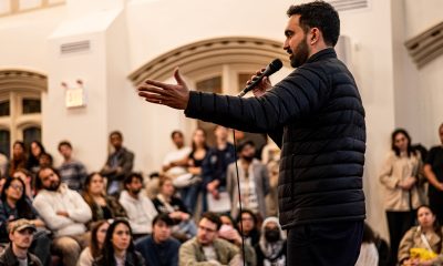 Zohran Mamdani Speaking at a DSA 101 Meeting at the Church of the Village in NYC. Photo by Bingjiefu He.