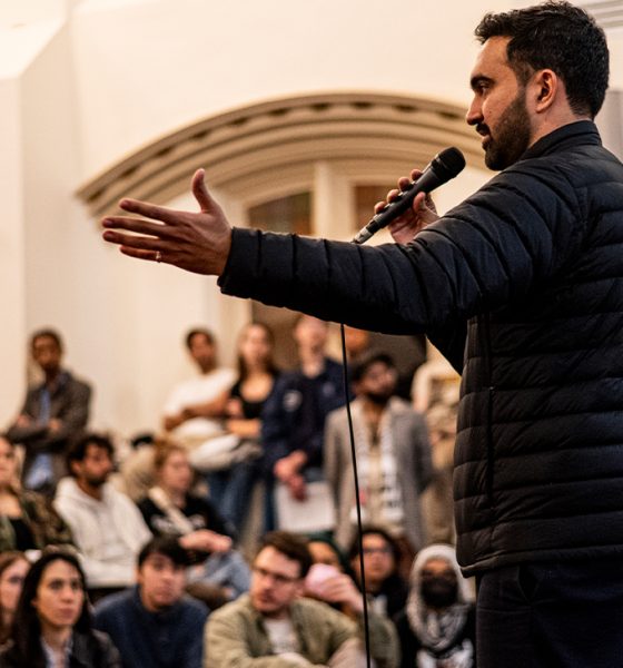 Zohran Mamdani Speaking at a DSA 101 Meeting at the Church of the Village in NYC. Photo by Bingjiefu He.