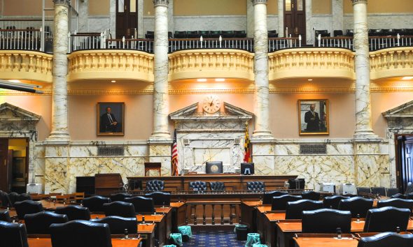 Inside the Senate chambers of the historic Maryland Statehouse