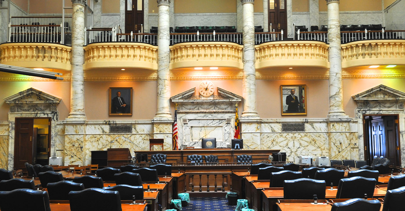 Inside the Senate chambers of the historic Maryland Statehouse