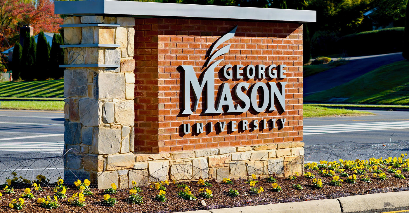 Fairfax, Virginia, USA - October 23, 2023: Sign at the entrance to George Mason University’s West Campus on a sunny afternoon. (Photo by John M. Chase)