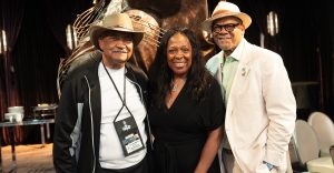 Dr. John Warren, newly-elected board chair for the National Newspaper Publishers Association and publisher of the San Diego Voice & Viewpoint (left), with former board chairs Karen Carter Richards (Houston Forward Times) and Bobby Henry Sr. (Westside Gazette) following the official swearing in ceremony.