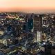 Johannesburg city centre metropolitan cityscape at sunset with its urban skyline.