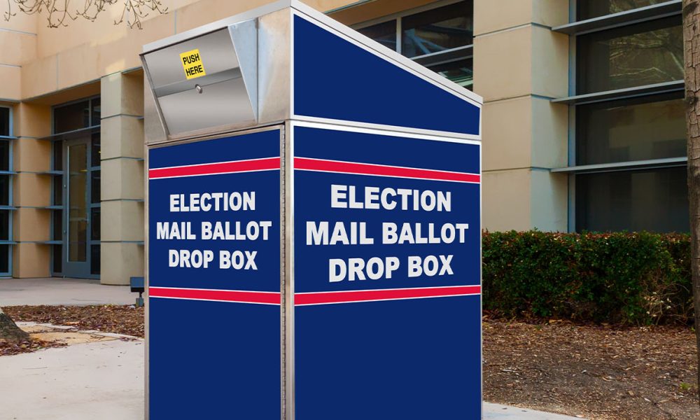 Election mail ballot drop box in red white and blue