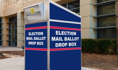 Election mail ballot drop box in red white and blue