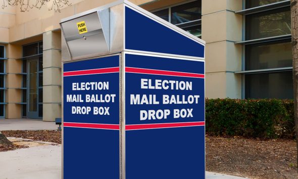 Election mail ballot drop box in red white and blue
