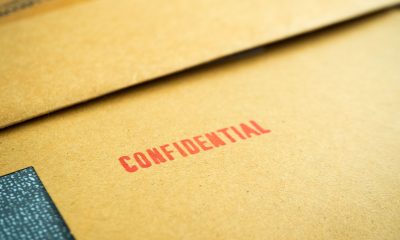 "Confidential" printed on brown vintage envelope, in macro