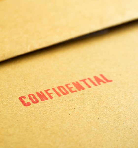 "Confidential" printed on brown vintage envelope, in macro