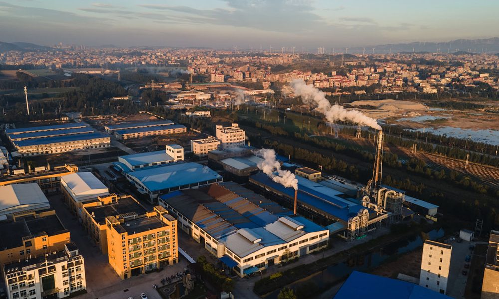 Aerial view of industrial waste gas discharged by the factory (Photo by Ma Li)