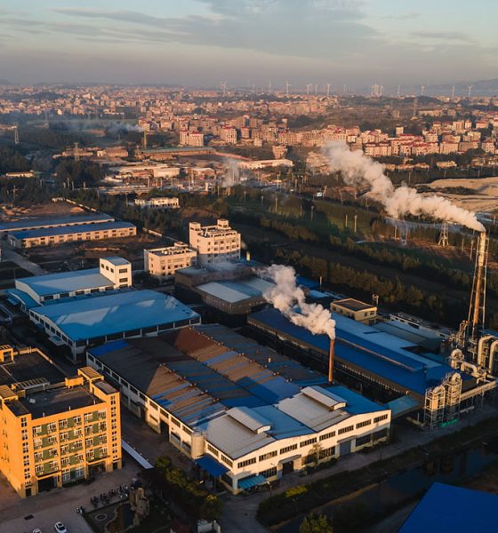 Aerial view of industrial waste gas discharged by the factory (Photo by Ma Li)