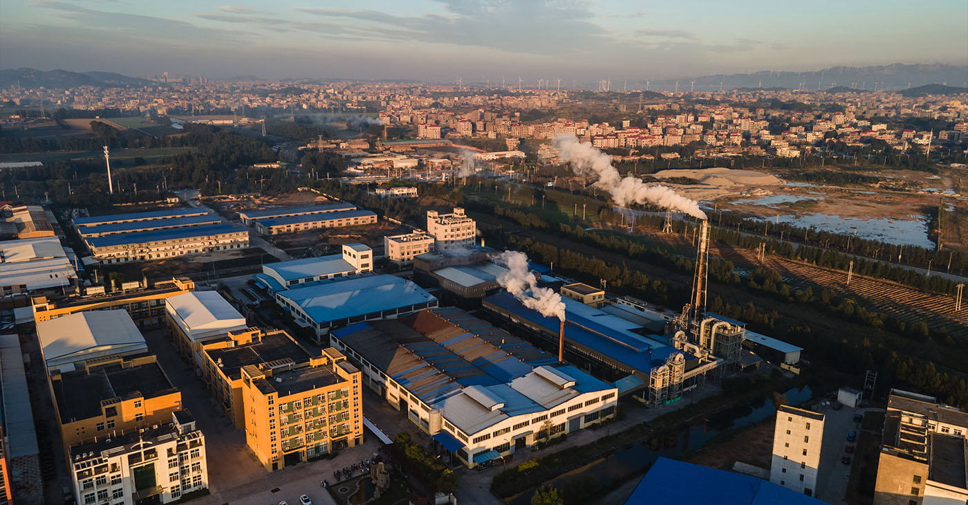 Aerial view of industrial waste gas discharged by the factory (Photo by Ma Li)