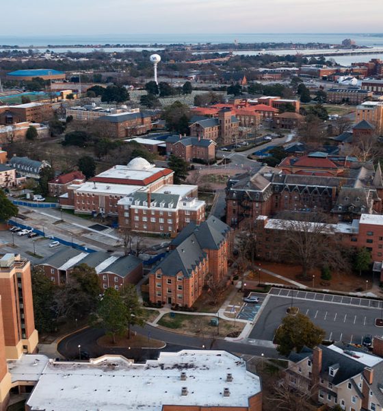 Aerial View of Hampton University HBCU in Virginia Overlooking the Campus (Photo by Kyle Little)
