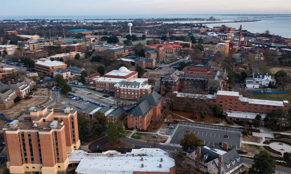 Aerial View of Hampton University HBCU in Virginia Overlooking the Campus (Photo by Kyle Little)